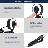 1080P 2K 4K Réglable 360 Rotation AutoFocus Lumière Droite Web Caméra Streaming en Direct Webcam avec Microphone Trépied