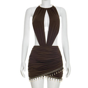 Viviblook D26DS005 Nouvelle Robe Mini Moulante Sexy Sans Manches Dos Nu Halter Évidée pour Femme – Collection Été - Product Image 5