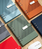 Ensemble cadeau USB personnalisé de luxe en promotion, bouteille d'eau en cuir à couverture rigide et à feuilles mobiles de taille A5 orange pour carnet de notes-Journal personnalisé