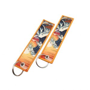 Porte-clés en tissu tissé classique à thème dessin animé |   Décoration de porte suspendue en acier inoxydable écologique avec motif brodé de chat d'anime - Product Image 6