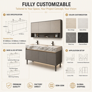 Mueble de Baño Moderno de FRP <span class=keywords><strong>con</strong></span> Aspecto de Piedra, <span class=keywords><strong>Patas</strong></span> de Metal, Cuatro Puertas, Gabinete de Almacenamiento, Tamaño Personalizado para Hotel, Villa o Apartamento - Product Image 2