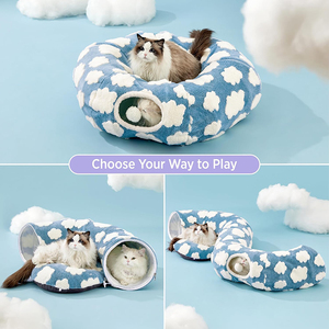 Lit tunnel de beignet mignon pour chats d'intérieur grotte ronde pour animaux de compagnie avec boîte de coussin circulaire lavable/emballage en Carton - Product Image 3
