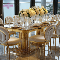 Tables et Chaises Durables, de Rêve, de Haute Qualité, Modernes, Élégantes pour Mariage, Location, Hôtel, Salle à Manger, Extérieur, en Acier Inoxydable et Verre Miroir