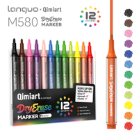 LANGUO – ensemble de marqueurs effaçables à sec, 12 couleurs, stylos pour tableau blanc, faible odeur, couleurs vives, séchage rapide, fournitures de papeterie pour bureau et école