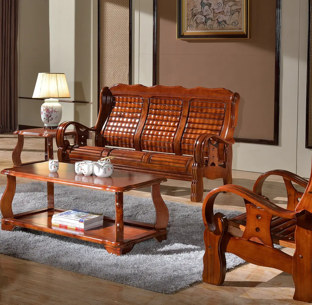 Neue chinesische Möbel Neues klassisches Massivholz geschnitztes Holz Stoff Kissen Sofa