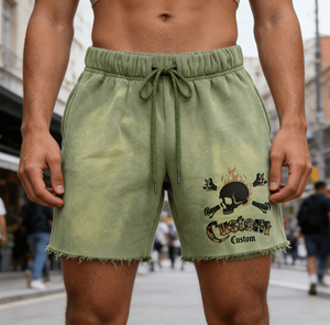 Shorts de jogging en coton tricoté à taille élastique, style vintage délavé, avec logos, pour l'été - Product Image 6