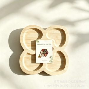 Bamboo Dried Fruit Plate 4 Compartment Serving <b>Tray</b> For Snacks Nuts Coffee <b>Tea</b> Hotel Use - Product Image 3