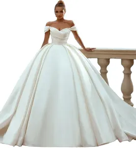 2024 nouvelle robe de bal en satin de haute qualité robes de mariée ivoire avec robe de mariée de conception d'épaule dénudée