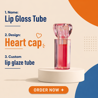 Tube de brillant à lèvres rose en forme de cœur mignon de 2,5 ml, emballage pour gloss à lèvres, tube en plastique pour brillant à lèvres avec pinceau pour usine de maquillage