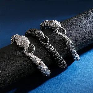 Retro Stainless Steel Snake Bracelet Necklace Set Wholesale Black Titanium Steel Vintage Snake Chain Bangle For Men