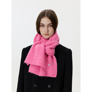 Star Pattern Solid Color Wool Blend Knitted Scarf Thick Warm Winter Women Neck Warmer Muffler <b>Pashmina</b> <b>Shawls</b> Wraps - Product Image 3