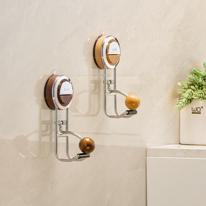 Suction Cup Hook With Wooden Ball Wall Mounted Basin Storage Rack Easy Installation For Bathroom Use - Product Image 1