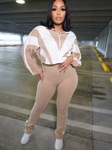 2025春季女长袖拉链夹克拼布两件套裤子运动服套装运动服女慢跑者套装 - Product Image 6