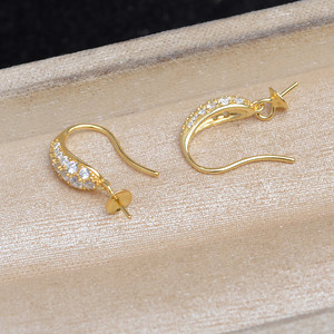 Wenchi S925 Argent, Support d'accessoire pour boucles d'oreilles à crochet goutte d'eau, pour bijoux DIY en perles avec zircon multi-couleurs 8-10mm, Modèle 16602 - Product Image 3