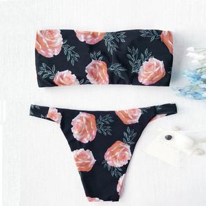 Maillots de bain deux pièces de haute qualité avec motifs floraux personnalisés, réversibles, respirants, séchage rapide, coupe haute, bikinis push-up - Taille XL - Product Image 2