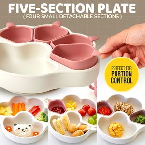 Assiettes à ventouse en silicone divisées pour tout-petits, <span class=keywords><strong>assiette</strong></span> antidérapante en silicone pour l'autonomie alimentaire du bébé, sans BPA, plateau pour enfants avec ventouse - Product Image 3