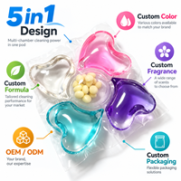 5 in 1 Deterjen Pakaian Sekali Pakai dalam Bentuk Pod OEM ODM Formula Pewangi Warna Kemasan Kustom Label Pribadi Kapsul