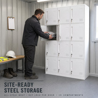 Casier en acier à 15 portes, armoire de rangement blanche avec portes à clé individuelle pour salle de sport, école, usine et bureau