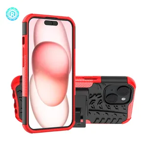 Étui pour téléphone portable 2 en 1 pour iPhone 15 Hard PC Soft TPU Mobile Phone Case With Invisible Kickstand