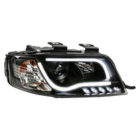 Kit de phares LED améliorés pour Audi A6 A6L C5 1997-2004 avec guide lumineux en U, DRL et projecteur Angel Eye