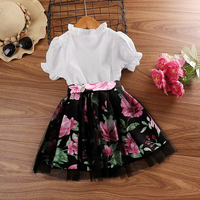 Robe florale pour enfants, robe à manches bouffantes pour filles, corsage blanc, jupe tutu à imprimé rose, boutique pour enfants, tenue de fête d'été, vente en gros