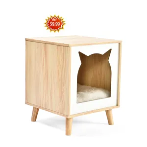 Furnitur Kayu Kucing Rumah Kucing dengan Tempat Tidur Kucing Yang Bisa Dilepas