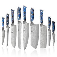 Damascus Nakiri-mes met visgraatpatroon lemmet & handvat van blauw hars met sterrenpatroon, scherp koksmes voor de keuken