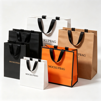 Sac de shopping bicolore haut de gamme avec design gratuit, orange et noir, échantillon en 72h, logo en relief, boîte cadeau en papier personnalisée, sac en papier