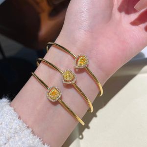 Xinfly 18k Pure Gold 0.379ct Natural Yellow Diamond Heart Cuff Bangle Elastic Jewelry <b>Bracelets</b> - Product Image 3