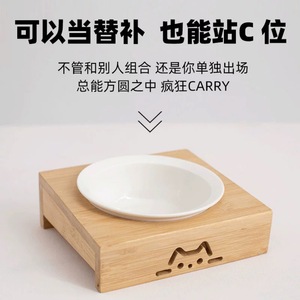 Soporte de bambú para tazón de gato con tazones de cerámica, diseño antideslizante para gatos, plato para agua, juego doble, estación de alimentación para mascotas en el hogar - Product Image 5