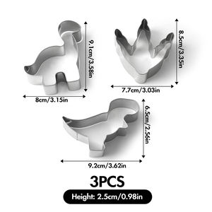 Juego de 3 Cortadores de <span class=keywords><strong>Galletas</strong></span> de Acero Inoxidable con Forma de Dinosaurio, Ecológicos y Aptos para Lavavajillas, con Diseño de T-Rex, Brontosaurio y Huella de Dinosaurio para Niños - Product Image 6