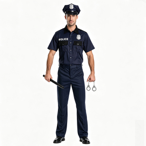 Costume d'agent de <span class=keywords><strong>police</strong></span> classique pour <span class=keywords><strong>homme</strong></span>, tenue de policier à manches courtes avec chapeau de policier, bâton et menottes pour Halloween, cosplay et fêtes - Product Image 1