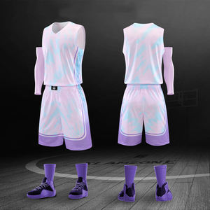 เสื้อบาสเก็ตบอลสำหรับผู้ชายเสื้อบาสเก็ตบอลแห้งเร็วระบายอากาศได้ดี100% โพลีเอสเตอร์ระเหิดพิมพ์ลายดีไซน์สำหรับผู้ใหญ่สีน้ำเงินไซส์พิเศษ - Product Image 1