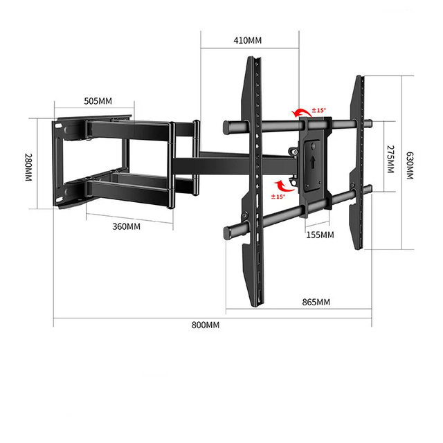 High Quality LED LCD P65 P800 Duty Full Motion TV Mount Support for 55-120 Screen Size