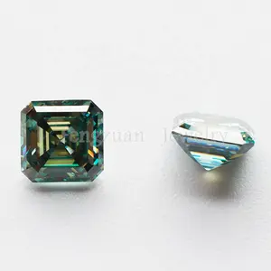 Wuzhou Synthetic 4x4mm Dark Green Asscher Cut Moissanite Diamonds Excellent Gemstones for Pendant with 2mm Height