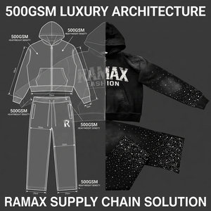 Fabricant de survêtements personnalisés en tissu épais 500 g/m² avec broderie, OEM, appliques en strass, streetwear vintage délavé à l'acide pour marques - Product Image 1