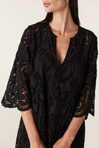 Robe en dentelle noire unie vintage bohème chic pour femmes, été, naturelle, ODM, respirante, élégante, manches 3/4, brodée - Product Image 3