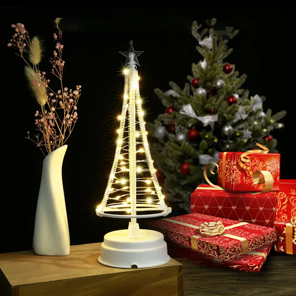 10.2inch Snow Mini Display Rack Artificial Sale Manufacturer Fibre Optic White Christmas Led Light Tree