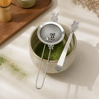 Outil à matcha personnalisé en acier inoxydable 304, design lapin mignon, passoire à thé, accessoires pour le thé et le café, tamis à matcha