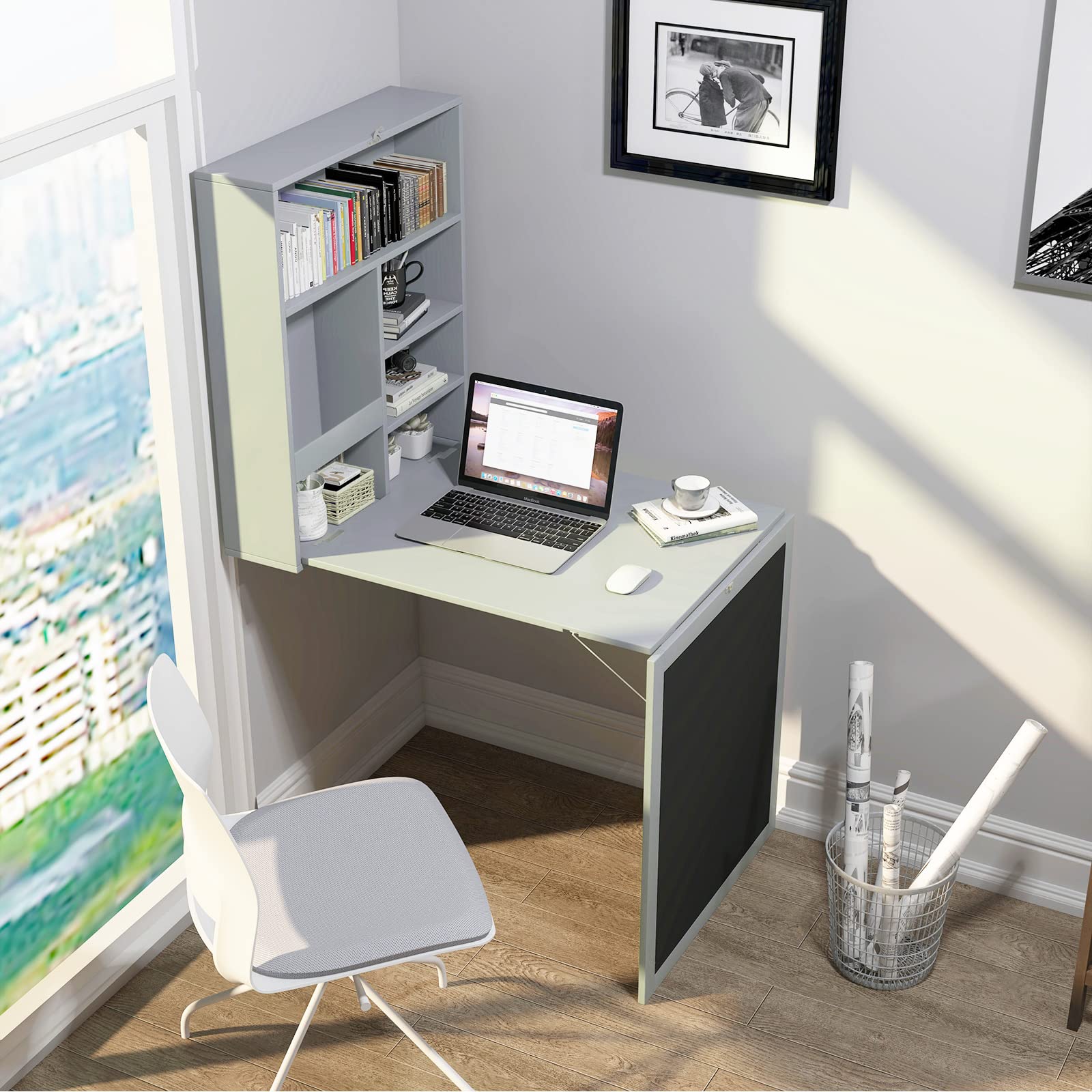 New Convenient convertible folding hanging white office study table unique design foldable floating wall mounted computer desk