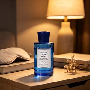 OCEANIA <b>Reed</b> <b>Diffuser</b> Set Blue Glass Cylinder Paraben Free Alcohol Free Handcrafted Long Lasting Aroma 6 Months - Product Image 4