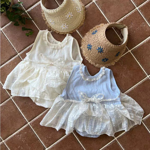 Nouvelle Robe Barboteuse Princesse à Carreaux Mignonne pour Bébé Fille 2026, en Coton Fin d'Été, Sans Manches - Product Image 5