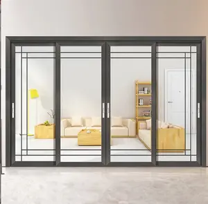 슬라이딩 유리 기능 알루미늄 파티션 벽 슬라이딩 도어가있는 2024 거실 및 주방 파티오 도어