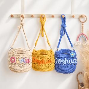 Personalized Girl Name <b>Crochet</b> Bag, Hand-Crocheted Cotton Yarn <b>Handbag</b>, Detachable Crossbody Strap, Built-In Top Handle - Product Image 3
