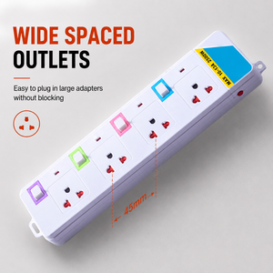 Enchufe de Extensión Estándar <span class=keywords><strong>TIS</strong></span> 166 2549 de 3 Vías para Tailandia, con Interruptores Individuales de Color, 10A 2500W, Blanco, Venta al Por Mayor - Product Image 3