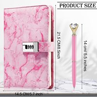 Journal A5 en cuir PU avec cadenas en marbre LABON, carnet de notes avec mot de passe, stylos diamantés pour femmes