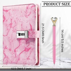 LABON − tablette en cuir PU pour filles, serrure, mot de passe, A5, agenda, stylo à diamant, pour dames