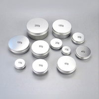 Pots ronds en aluminium argenté avec couvercle à vis, de 10g à 250g, vides, pour cosmétiques, crèmes, onguents et baumes à lèvres