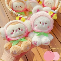 Set Gantungan Kunci Boneka Plush Seri Peach Kawaii Trendi, Boneka Magnetik Interaktif yang Dapat Diregangkan dengan Fungsi Dompet Koin, Tas Lucu, Hadiah Terbaik
