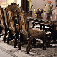 Europäischer Antiker 8-Sitzer Esszimmer-Set mit Drehbarem Rechteckigem Holztisch und Stühlen